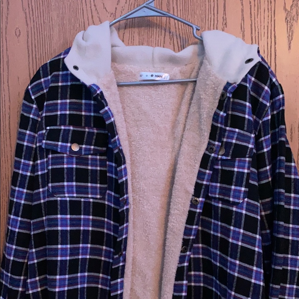 Zaful Plaid Pocket Fleece Drawstring Hooded Jacket